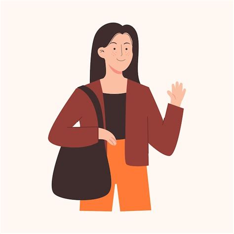 Mujer Agitando La Mano Vector Premium