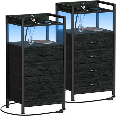 Amazon Furnulem Black Nightstand Set Of 2 Small Dresser For