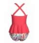 Fashion Women S Falbala High Waisted Cup Shaped Pads Padding Bikini Set Red Top Floral