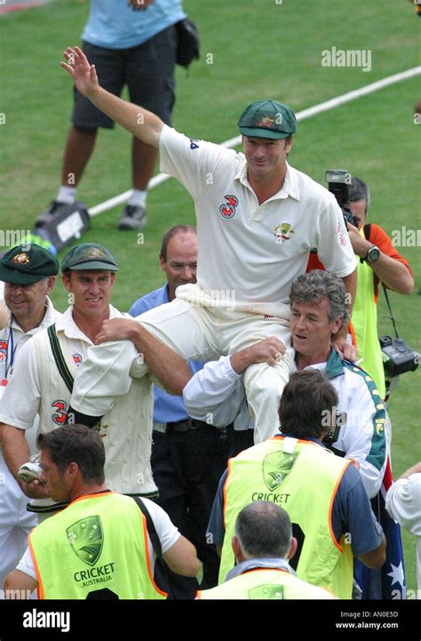 Australian Captain Steve Waugh Is Carried Aloft After His Last