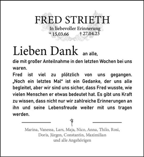 Traueranzeigen Von Fred Strieth Vrm Trauer De