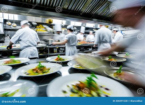Professional Chefs Working in a Busy Restaurant Kitchen. Resplendent ...