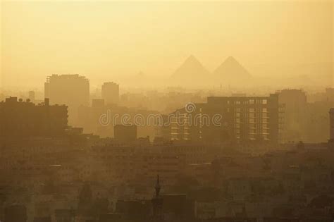 Cairo City Skyline With Giza Pyramids View Stock Image Image Of Egypt