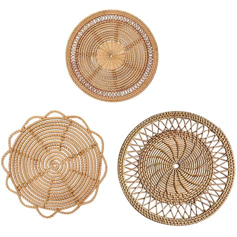 3pcs Hanging Woven Wall Basket Handmade Natural Round Wicker Basket