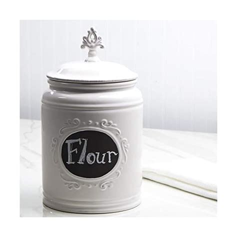 Ceramic White Jar With Lid With Chalkboard With Medallion Finial Lid