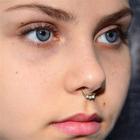 Gold SEPTUM RING Septum Jewelry 2mm Blue Opal Nose Hoop Etsy