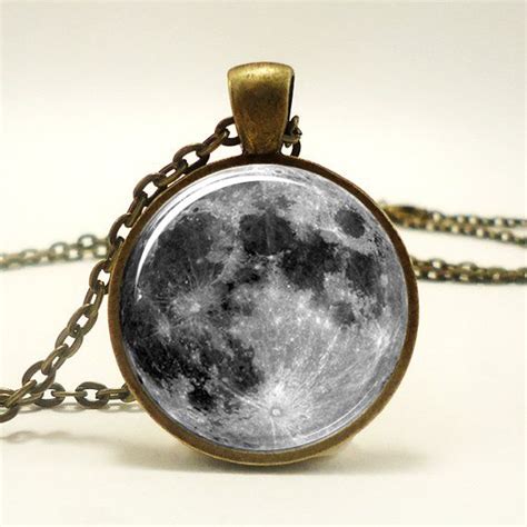 Full Moon Necklace Space Art Pendant Bronze Moon Jewelry 0439b1in