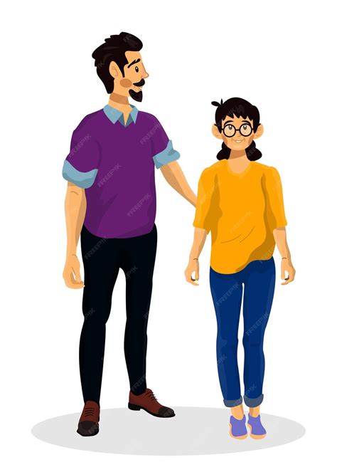 Padre Con Su Hija Feliz Yendo A Vacaciones De Verano Ilustración Vectorial De Dibujos Animados