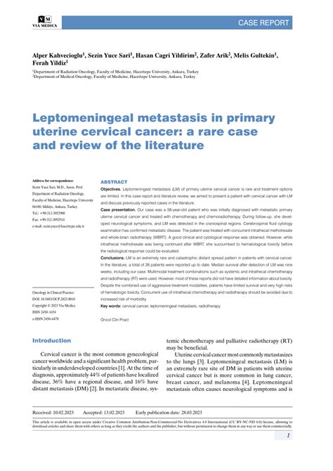 Pdf Leptomeningeal Metastasis In Primary Uterine Cervical Cancer A