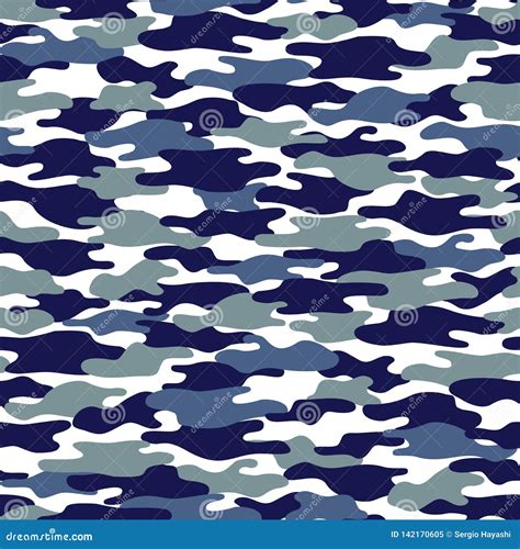 Texture Military Blue Camouflage Seamless Pattern Stock Vector