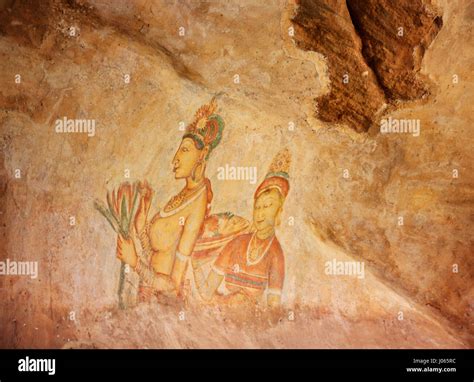 Fresco En El Antiguo Templo De La Cueva Sigiriya Sri Lanka Vista