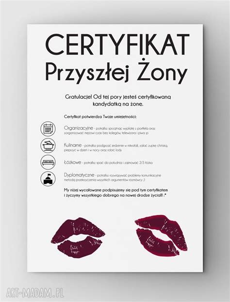 Certyfikat Przyszłej Żony Unikatowe Ślub ღ art Madam pl