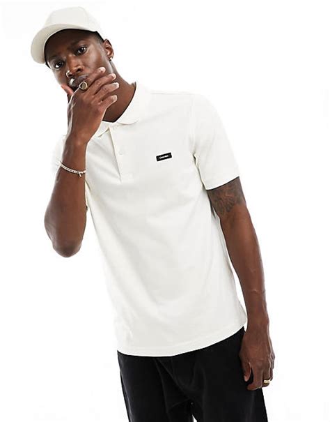 Calvin Klein Stretch Pique Slim Polo In White Asos