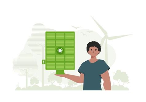 Premium Vector Green Energy Concept A Man Holds A Solar Panel In His