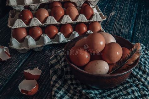 Chicken Eggs In A Clay Plate And Trays On The Table Stock Image Image