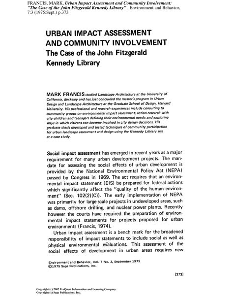 Pdf Urban Impact Assessment And Community Involvementthe Case Of The John Fitzgerald Kennedy