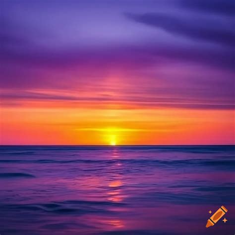 Purple Ocean With Orange Sunset