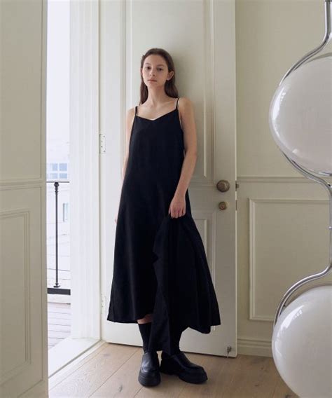 Musinsa Loeil Linen Bustier Long Dress Black