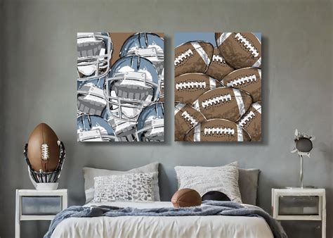 Set Of 2 Football Canvas Art Sports Wall Decor Large Canvas For Kids