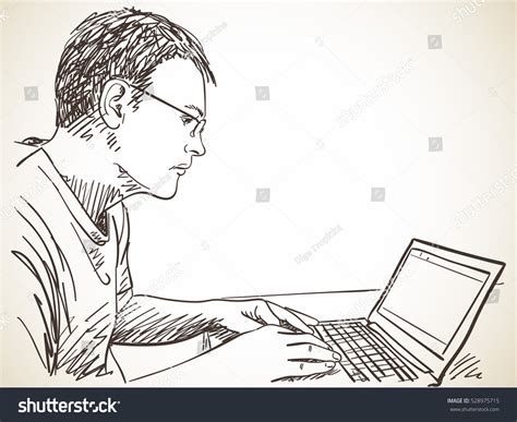 Man Using Laptop Sketch Over 1105 Royalty Free Licensable Stock