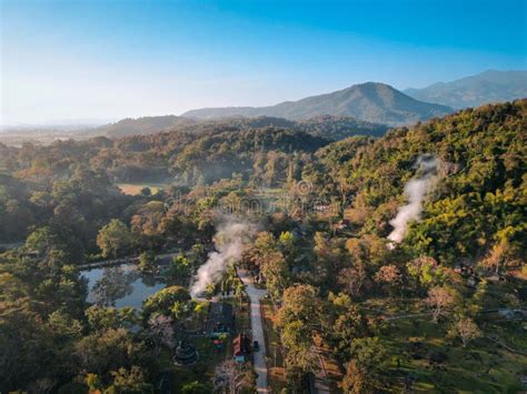 Aerial View Of Drone Flying Above Fang Hot Spring Stock Photo Image Of National Asia