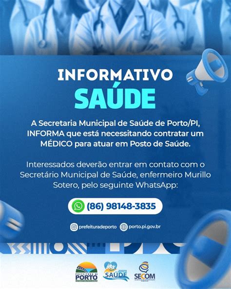 Secretaria Municipal de Saúde de Porto PI INFORMA que está necessitando