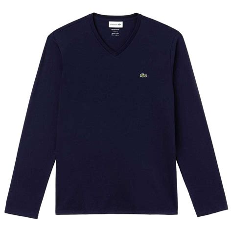 Lacoste Mens Navy Blue Long Sleeve Pima Cotton Jersey V Neck T Shirt