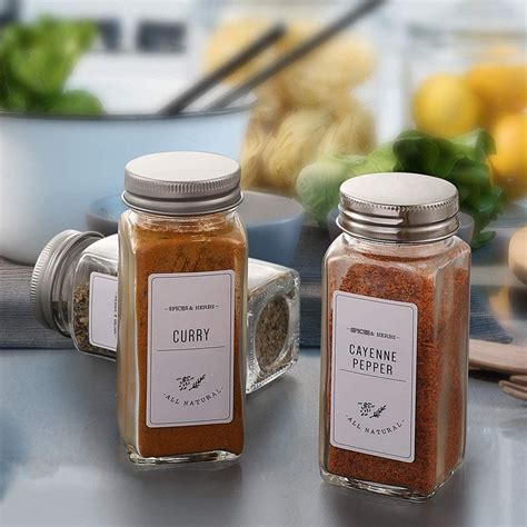 36 Pcs Glass Spice Jars With White Printed Spice Labels 4oz Empty