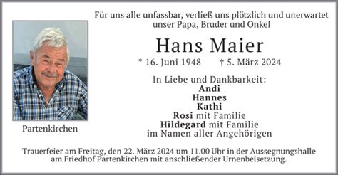 Traueranzeigen Von Hans Maier Trauer Merkur De