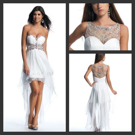 Dn White Hi Lo Crystal Cocktail Gowns Night Party Dresses High Low Pick