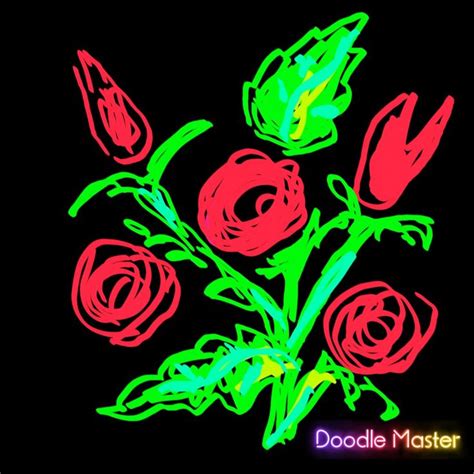 Red And Green Flowers On A Black Background With The Words Doodle