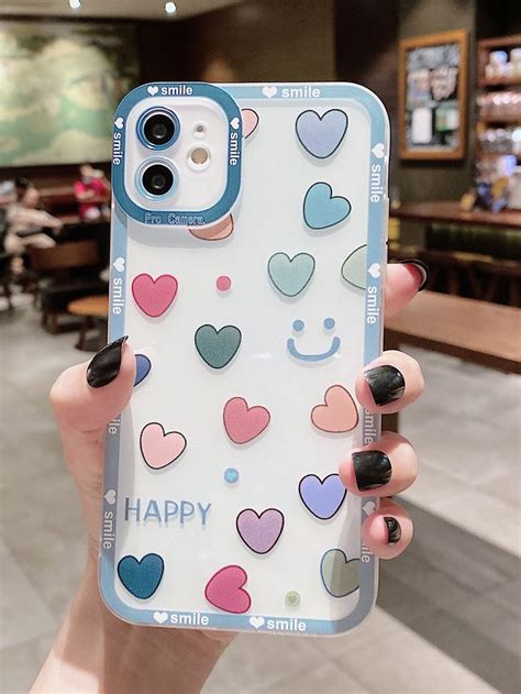 Funda De Celular Transparente Con Coraz N Con Estampado De Sonrisa