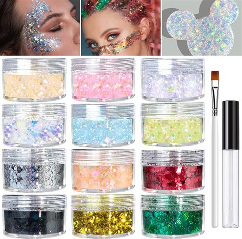 Amazon 12 Colors Holographic Chunky Glitter For Face Body Nail