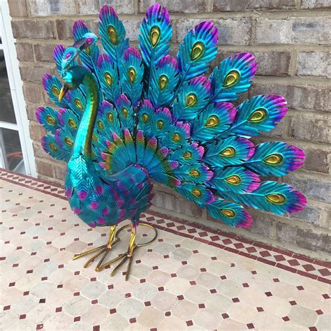 Beautiful Large Metal Peacock Statue Sculpture Garden Yard Art Etsy