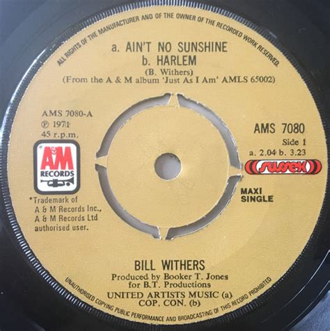 Bill Withers Harlem Aint No Sunshine 1973 Vinyl Discogs