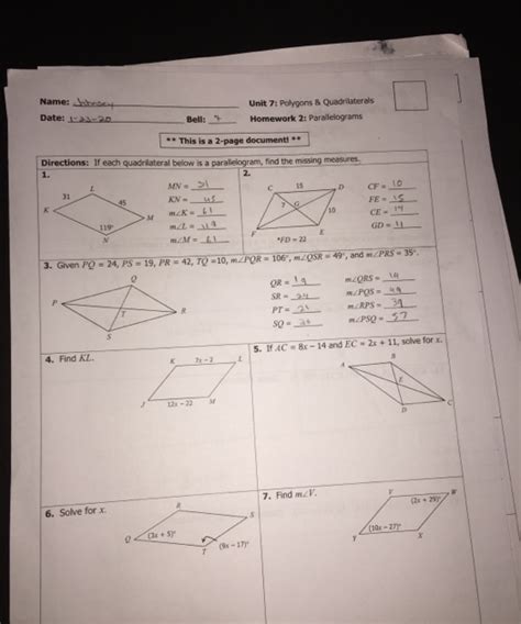 Unit Polygons And Quadrilaterals Homework Angles Of Poly