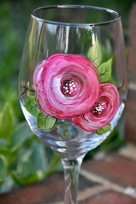 Hand Painted Vintage Rose Wine Glass Etsy