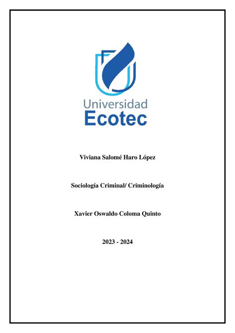 Derecho Penal Y Criminologia Viviana Salom Haro L Pez Sociolog A