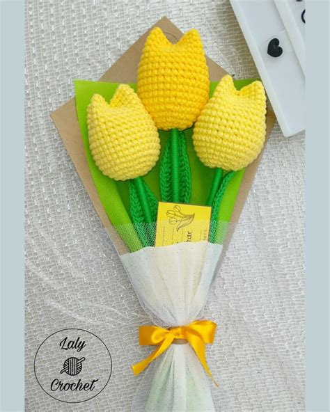 Tulipanes Tejidos Amarillo Manualidades Arreglos Florales Diy