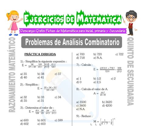 Problemas De An Lisis Combinatorio Para Quinto De Secundaria