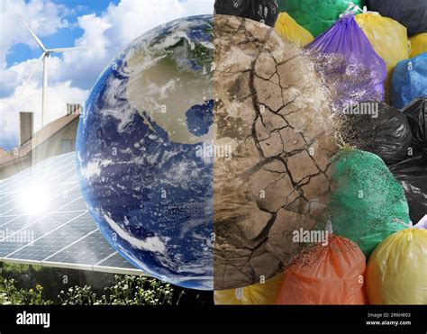 Environmental Pollution Collage Divided Into Clean And Contaminated