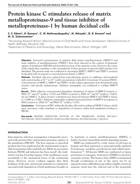 Pdf Protein Kinase C Stimulates Release Of Matrix Metalloproteinase