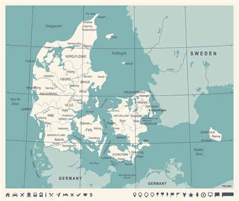 Mapa De Dinamarca Ilustração Do Vetor Do Vintage Ilustração Stock