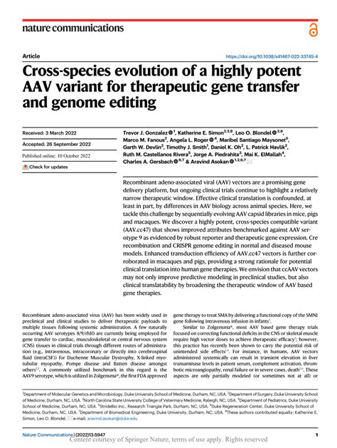 Pdf Cross Species Evolution Of A Highly Potent Aav Variant For