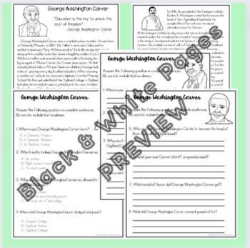 George Washington Carver Reading Comprehension Biography And Activities