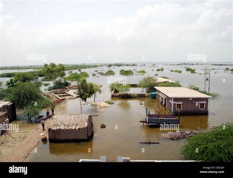 A View Of Inundated Houses At A Flood Hit Area In Badin On Thursday