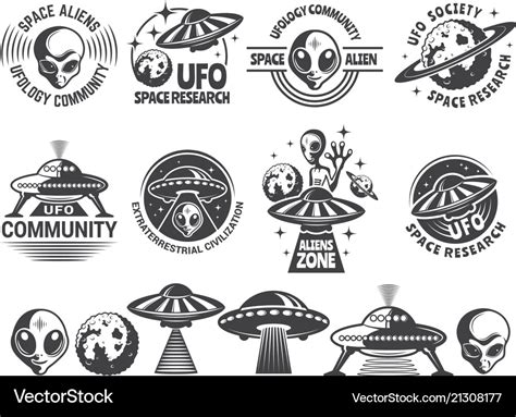 Badges Set With Ufo And Aliens Design Royalty Free Vector