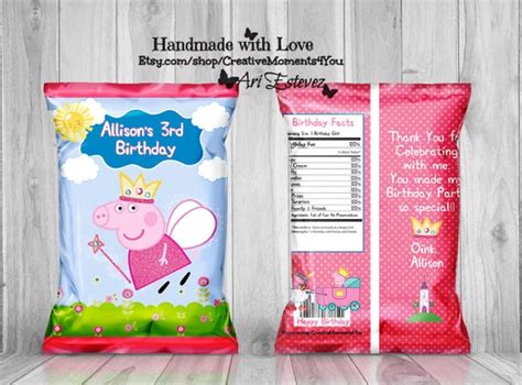 Peppa Pig Fairy Chip Bag Peppa Pig Fairy Favor Bags Custom Chip Bags