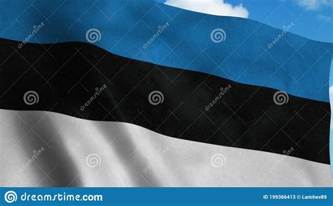 Estonia Flag Waving In The Wind Blue Sky Background 3d Rendering