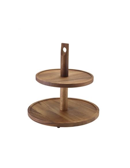 Genware Acacia Wood Two Tier Cake Stand